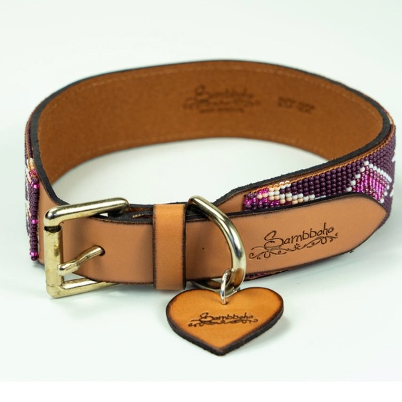 New Limited Edition Sambboho Charlotte Purple Beaded Leather Dog Collar sz 20-22 - Picture 16 of 16